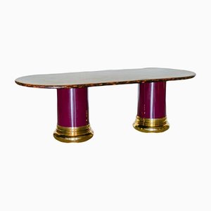 Large Horn Veneered and Brass Dining Table, 1970s