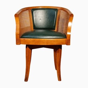 Armchair in Green Leather and Mahogany