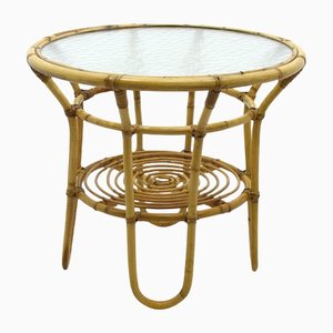 Mid-Century Coffee Table in Rattan and Bamboo with Glass, 1970s