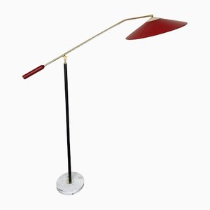 Rote italienische Mid-Century Messing Stehlampe von Stilux Milano. 1950er