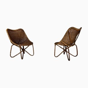 Armchairs and Wicker Table, 1950s, Set of 2