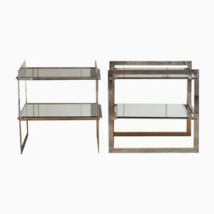 Side Tables in Steel with Mirrored Glass and Lower Shelf, 1970s, Set of 2