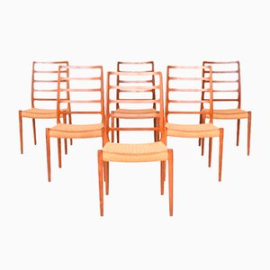 Teak Model 82 Dining Chairs by Niels Otto (N. O.) Møller for JL Møllers, Denmark, 1971, Set of 6