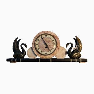 Horloge de Cheminée Art Déco en Marbre et Bronze, 1930s