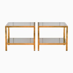 Brass Tables with Glass Shelves, 1970s, Set of 2