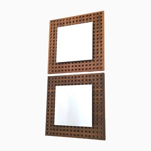 Quadratische Vintage Spiegel mit Rahmen aus Nussholz von Santambrogio e Deberti, Italien, 2er Set
