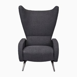 Mid-Century Black Wingback Chair in the Style of Gio Ponti, Italy, 1962