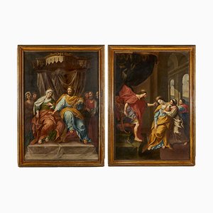 Italian Paintings of Ester and Addico, 1700s, Oil on Canvas, Framed, Set of 2