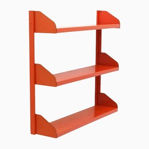 Wall Shelving Unit in Red Painted Metal, 1970s