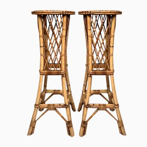 Supports pour Plantes Mid-Century en Rotin et Bambou, France, Set de 2