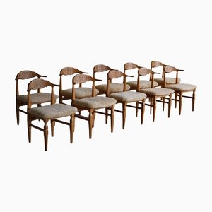 Esszimmerstühle aus Eiche mit Lammwolle von Henning Kjærnulf, 1960er, 10er Set
