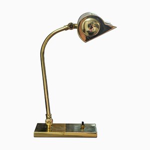 Mid-Century Brass Banker's Lamp with Brass Pivotable Shade & Ebonised Desktop Switch