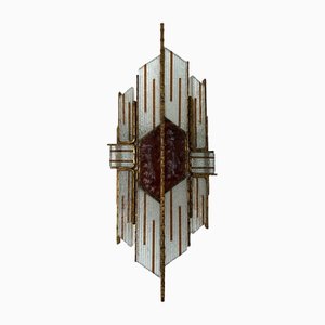 Italian Hammered Glass and Wrought Iron Sconce from Biancardi, 1970s