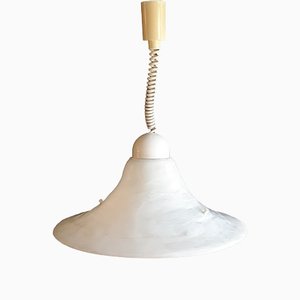 Lámpara de techo alemana regulable en altura de poliéster blanco con cable en crema y dosel de Cristallux, años 70