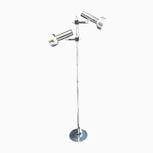 German 2-Light Multi-Adjustable Floor Lamp with Chrome-Plated Metal Frame, Black Plastic Mount and Chrome Reflectors from Staff, 1970s