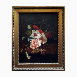 J. Robis, Bodegón italiano de flores, óleo sobre lienzo, enmarcado