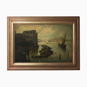 Nápoles, Escuela Posillipo, óleo sobre lienzo, enmarcado