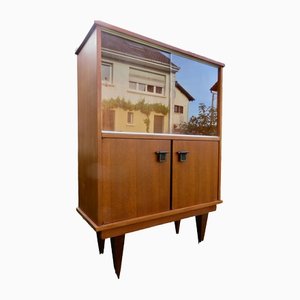 High Sideboard in Stained Lemonwood with Cupboard and Glass Doors, France, 1955