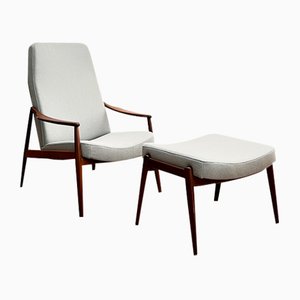 Mid Century Modern Teak Lounge Chair & Footstool by Hartmut Lohmeyer for Wilkhahn, 1950s, Set of 2