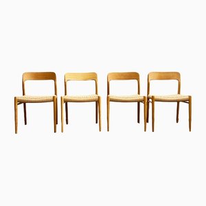 Mid-Century Danish Model 75 Chairs in Oak by Niels O. Møller for JL Møllers Møbelfabrik, 1950s, Set of 4