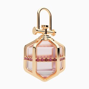 Lámpara colgante Sacred de oro rosa con rubí natural y cuarzo rosa de Rebecca Li