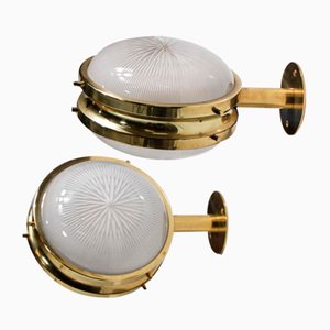 Italian Sconces in Frosted Glass and Brass by Sergio Mazza for Artemide, Set of 2