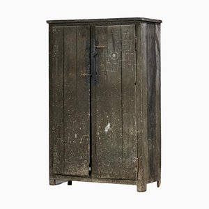 Rustic Folk Art Workshop Cabinet in Patinated Solid Wood, 1950s
