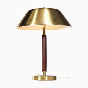 Swedish Lamp in Brass and Leather from Falkenbergs Belysning, 1950s