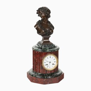 Antique Red & Green Marble Clock from Rodier à Paris