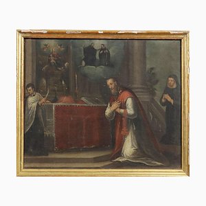 Priest in Prayer, 18th-Century, Oil on Canvas, Framed