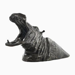 Grand Hippopotame en Fonte Sculptée