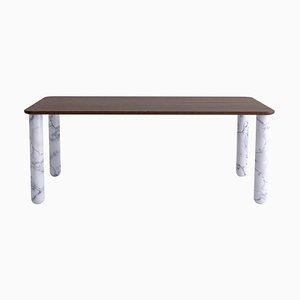 X Large Walnut and White Marble Sunday Dining Table by Jean-Baptiste Souletie