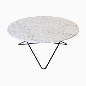 Large White Carrara Marble and Black Steel O Table by Ox Denmarq