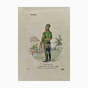Herbert Knotel, 7e Hussards, dibujo, años 40