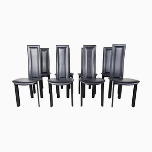 Vintage Black Leather Dining Chairs, 1980s, Set of 8