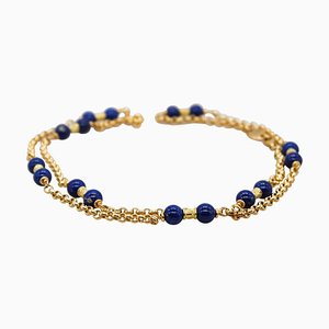 Lapis Lazuli Bead and 18 Karat Yellow Gold Necklace