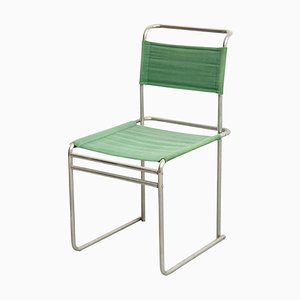 Mid-Century Stahlrohr Stuhl mit Grünem Bezug
