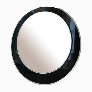 Vintage Italian Black Round Mirror Glass