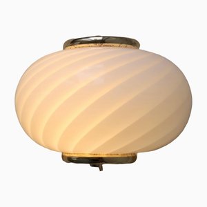 Vintage Murano White Swirl with Brass Wall Lamp