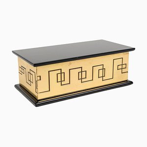 Rectangular Decorative Box in Solid Brass and Lacquered Wood, Italy, 1970s