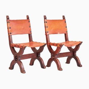 17th Century Leather Occasional Side Chairs, Set of 2