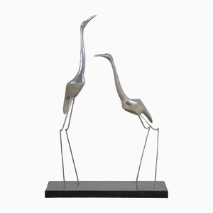 Large Double Crane Sculpture by Curtis Jere Signed, 1980s