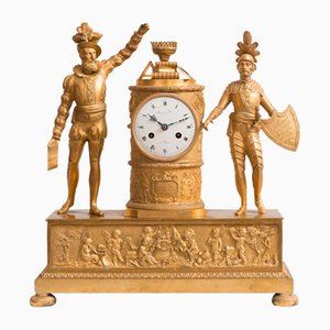 Antique 19th Century French Clock in Chiseled Golden Bronze
