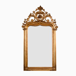 Espejo francés Louis Philippe antiguo de madera dorada y tallada, siglo XIX
