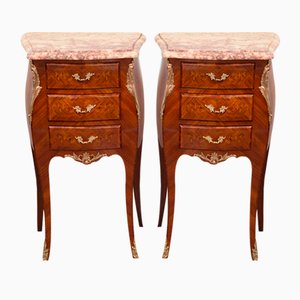 Antique Bedside Tables in Woods With Siena Yellow Marble Top, Set of 2