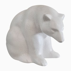 Französische Art Déco Eisbärenskulptur aus Keramik, 1930er