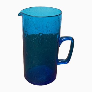 Handgefertigter Mid-Century Krug aus blauem Glas, 1960er