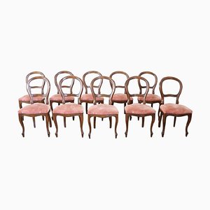 Solid Beech Wood Dining Chairs with Velvet, 1930s, Set of 10