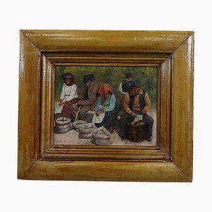 Peasant Scene Painting, 1900s, Oil on Board, Framed