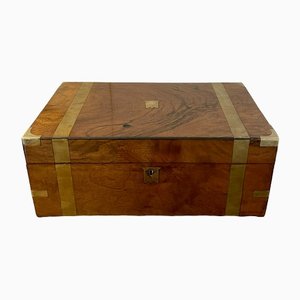 Antique Victorian Quality Figured Walnut Brass Bound Writing Box
